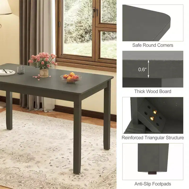 Costway Table de salle à manger rectangulaire 48" en bois pour 4 personnes avec pieds en bois de caoutchouc