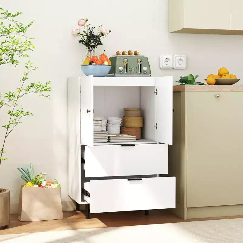 Buffet 2 portes Costway avec tiroirs et armoire de rangement, pieds en métal pour salon