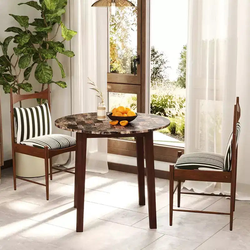 Costway 35 Table de cuisine ronde avec plateau en placage texturé marbre