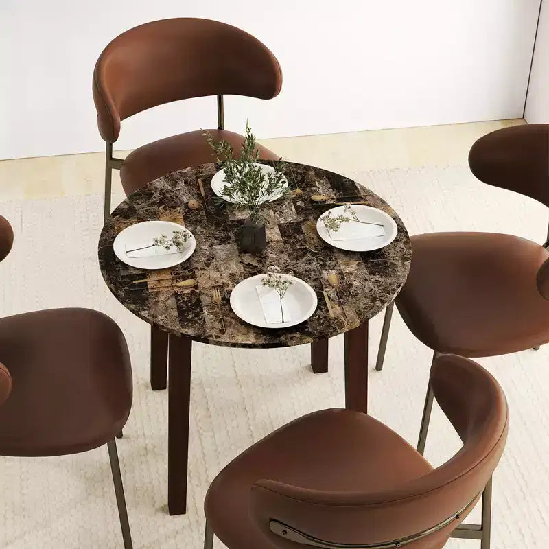Costway 35 Table de cuisine ronde avec plateau en placage texturé marbre