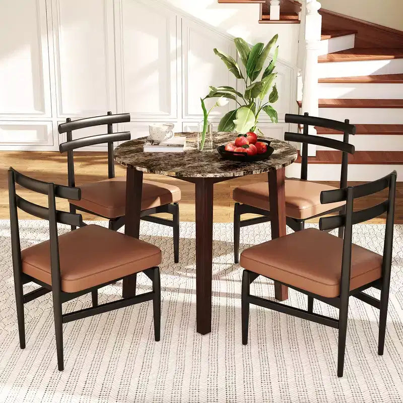 Costway 35 Table de cuisine ronde avec plateau en placage texturé marbre