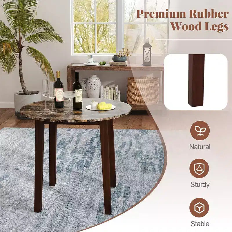Costway 35 Table de cuisine ronde avec plateau en placage texturé marbre
