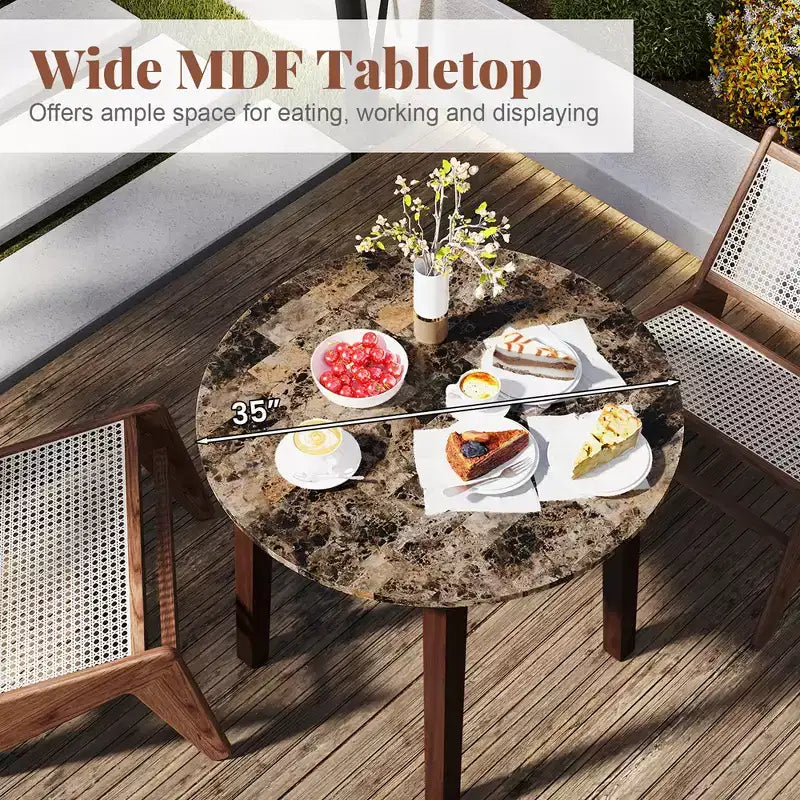 Costway 35 Table de cuisine ronde avec plateau en placage texturé marbre