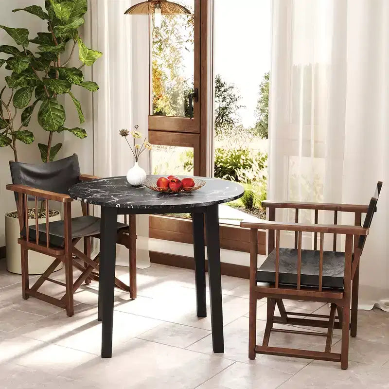 Costway 35 Table de cuisine ronde avec plateau en placage texturé marbre