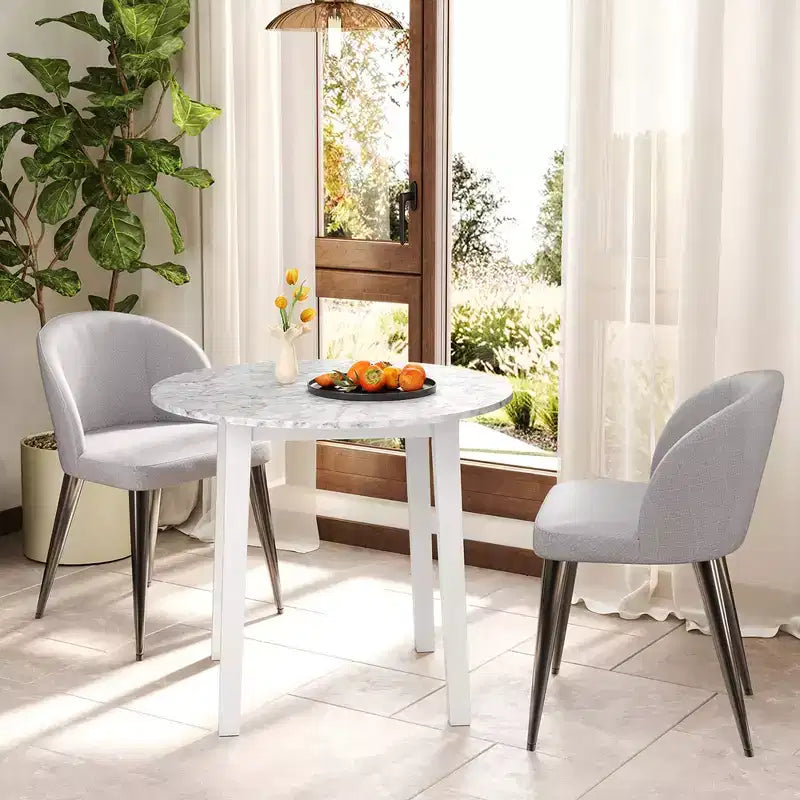 Costway 35 Table de cuisine ronde avec plateau en placage texturé marbre