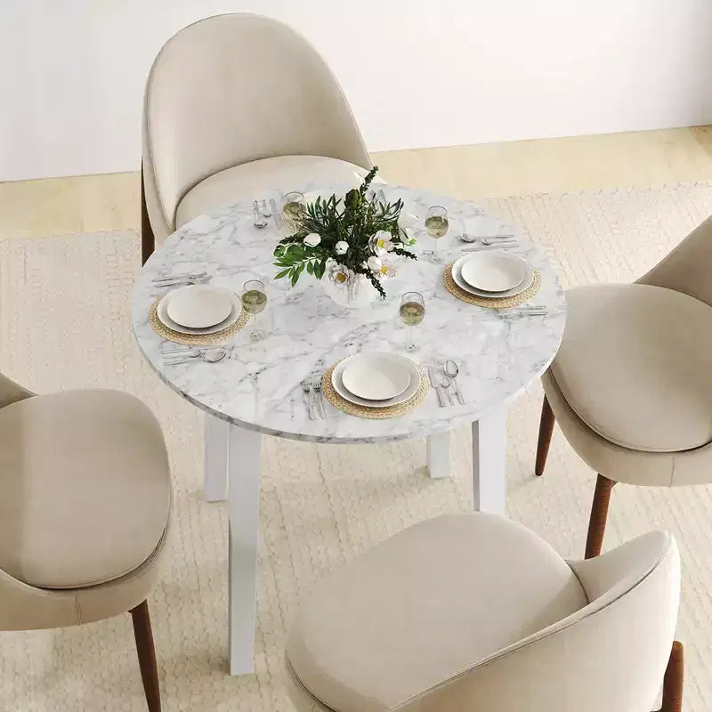 Costway 35 Table de cuisine ronde avec plateau en placage texturé marbre