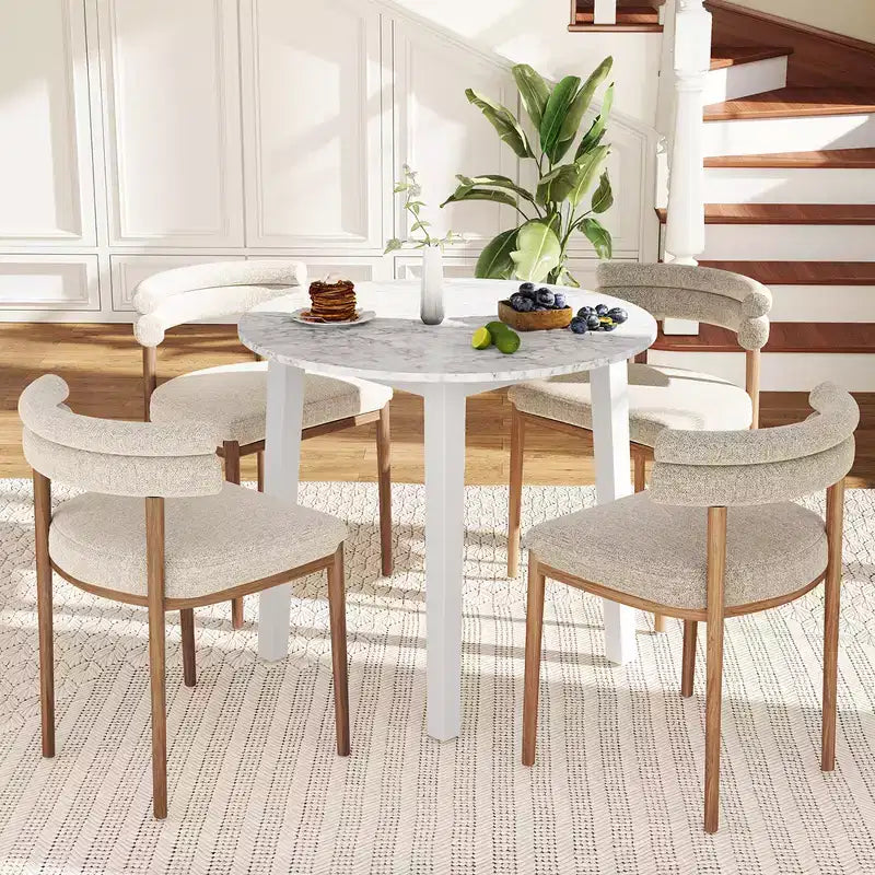 Costway 35 Table de cuisine ronde avec plateau en placage texturé marbre