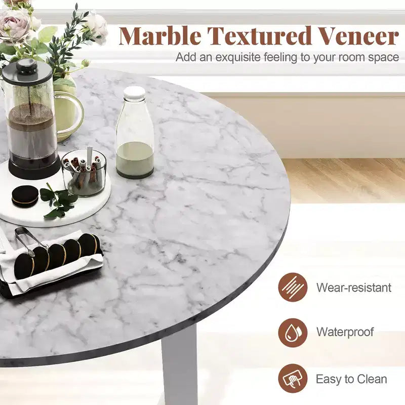 Costway 35 Table de cuisine ronde avec plateau en placage texturé marbre
