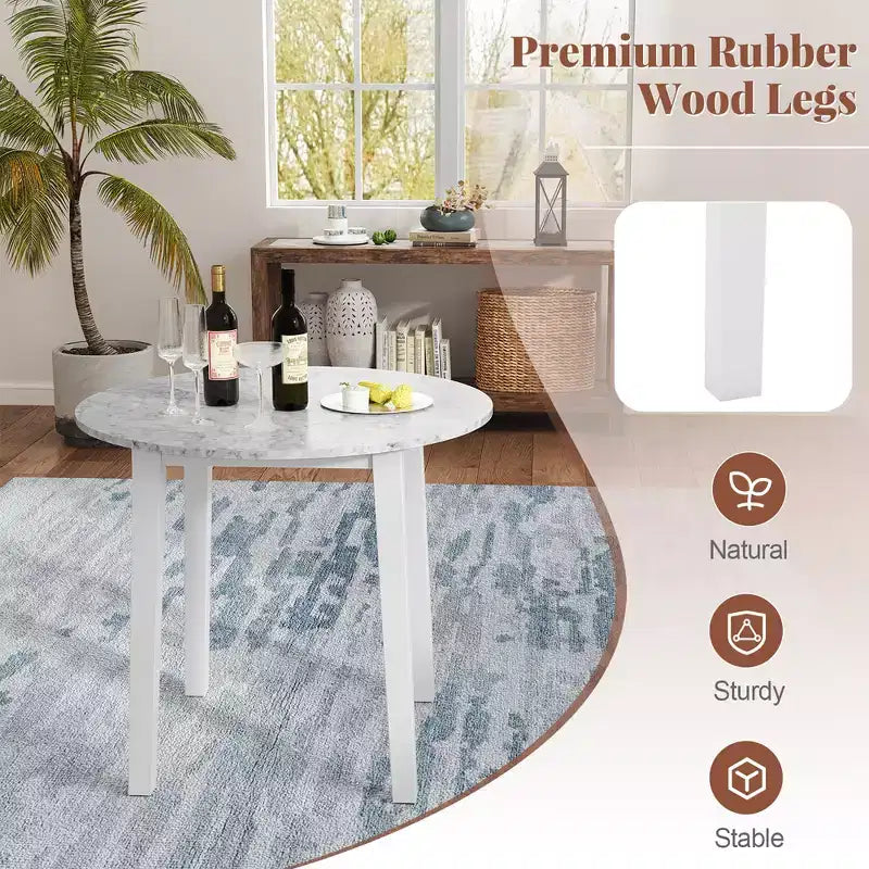 Costway 35 Table de cuisine ronde avec plateau en placage texturé marbre