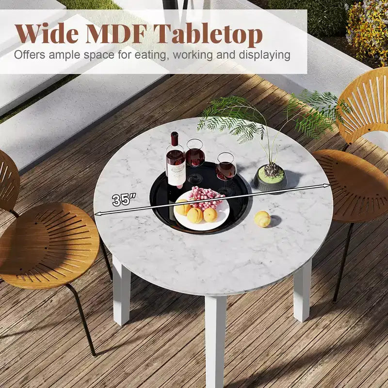 Costway 35 Table de cuisine ronde avec plateau en placage texturé marbre