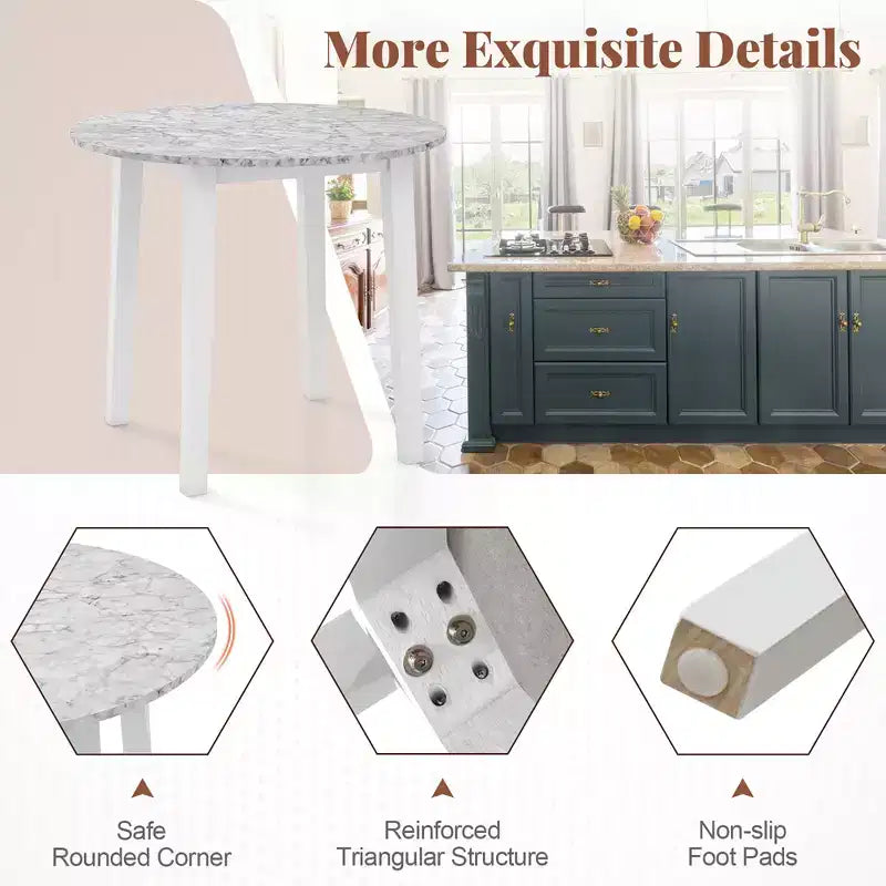 Costway 35 Table de cuisine ronde avec plateau en placage texturé marbre