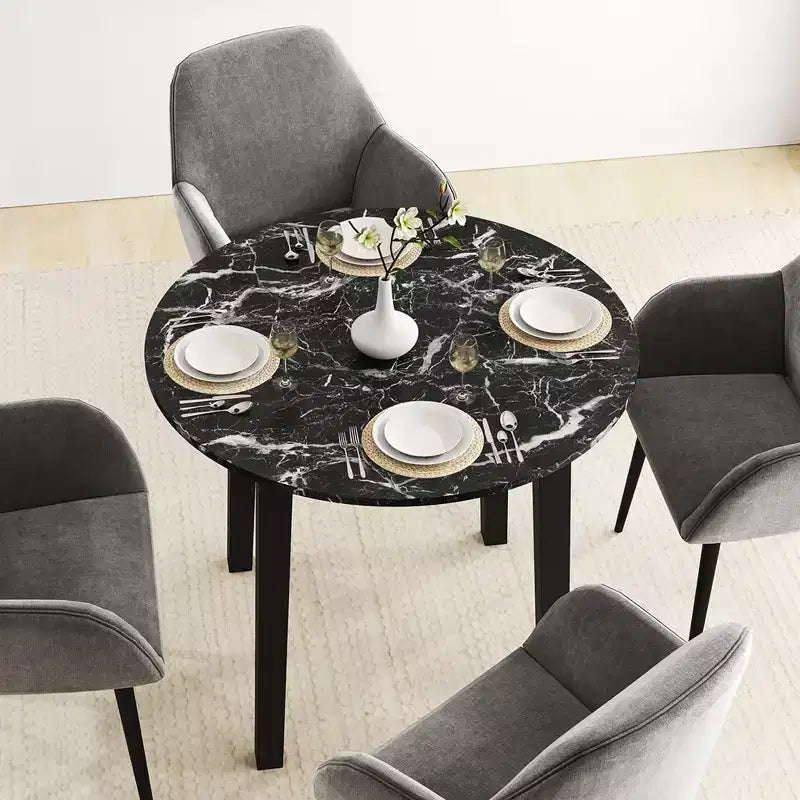 Costway 35 Table de cuisine ronde avec plateau en placage texturé marbre