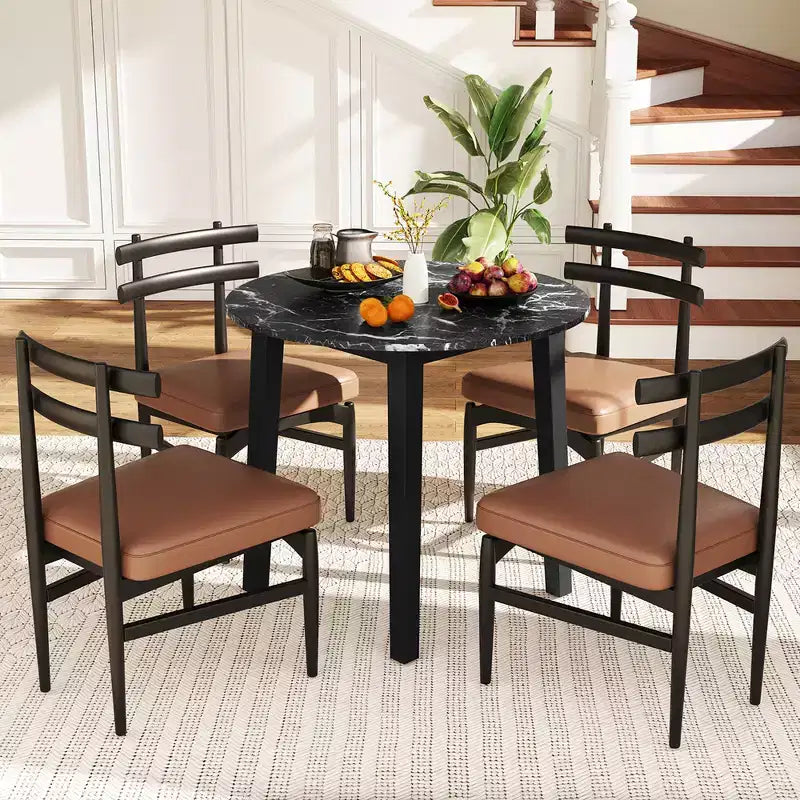 Costway 35 Table de cuisine ronde avec plateau en placage texturé marbre