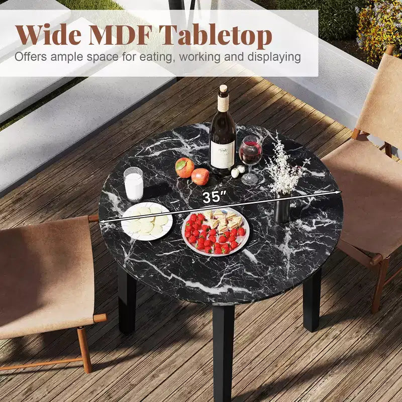 Costway 35 Table de cuisine ronde avec plateau en placage texturé marbre