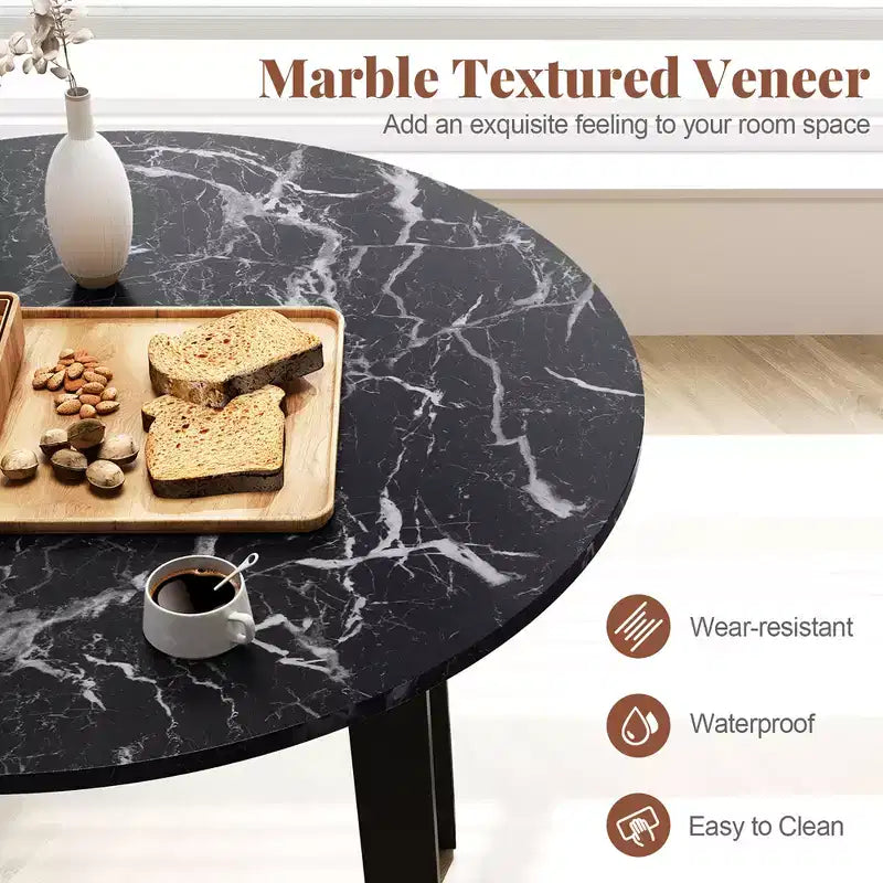 Costway 35 Table de cuisine ronde avec plateau en placage texturé marbre