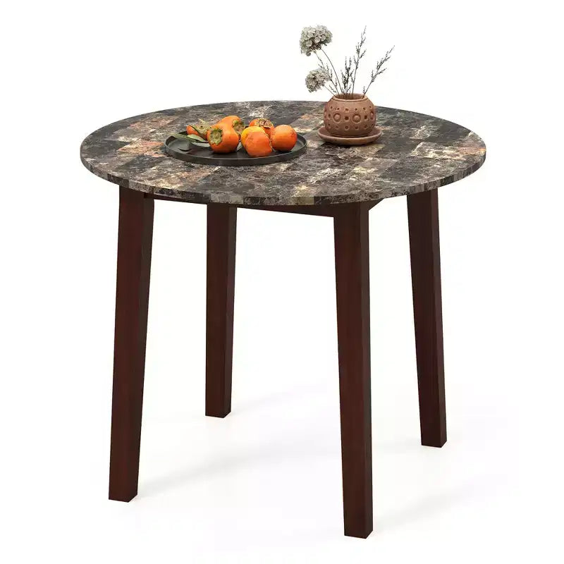 Costway 35 Table de cuisine ronde avec plateau en placage texturé marbre
