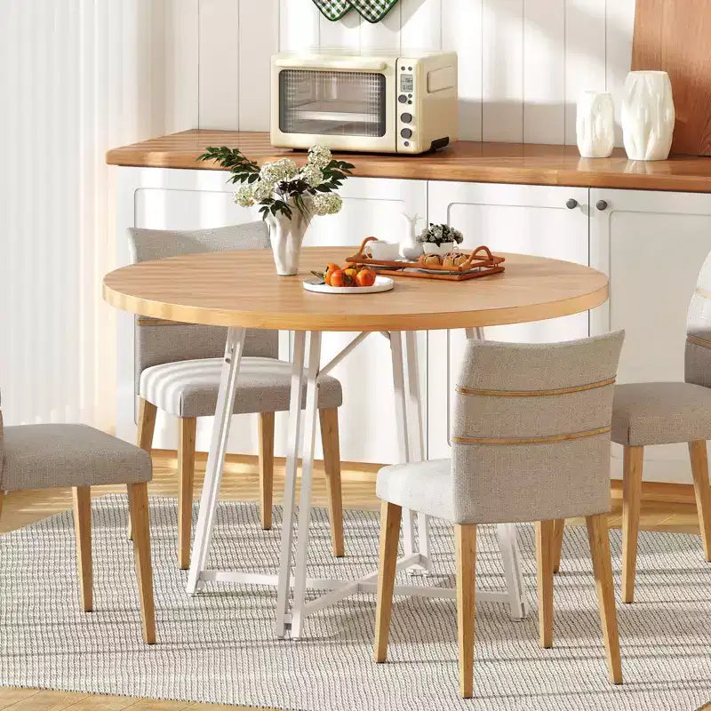 Table à manger Costway de 119 cm avec 8 pieds de support en métal et base en croix pour salle à manger