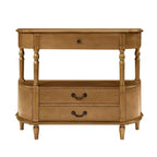 Console Rétro Courbée Luxystar 43'' avec 3 Tiroirs et Étagère de Rangement pour Salon et Couloir, Marron