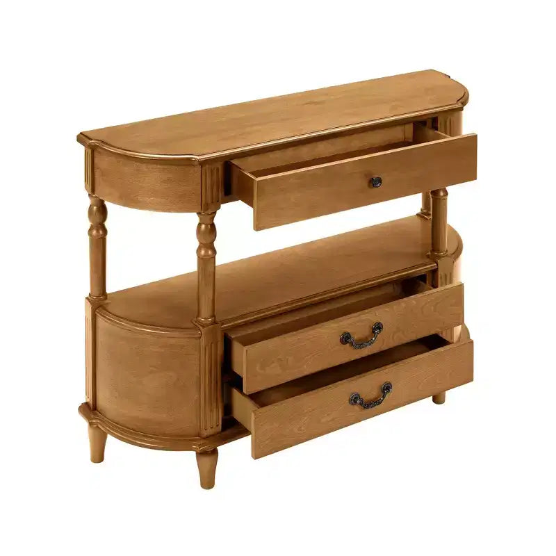 Console Rétro Courbée Luxystar 43'' avec 3 Tiroirs et Étagère de Rangement pour Salon et Couloir, Marron