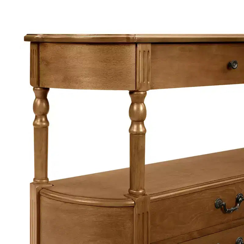Console Rétro Courbée Luxystar 43'' avec 3 Tiroirs et Étagère de Rangement pour Salon et Couloir, Marron