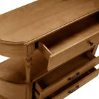 Console Rétro Courbée Luxystar 43'' avec 3 Tiroirs et Étagère de Rangement pour Salon et Couloir, Marron