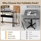 Bureau pliable petit bureau roulant avec étagère de rangement, table d'ordinateur pliable de 80 cm pour petits espaces, table de canapé peu encombrante avec roulettes