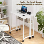 Bureau pliable petit bureau roulant avec étagère de rangement, table d'ordinateur pliable de 80 cm pour petits espaces, table de canapé peu encombrante avec roulettes