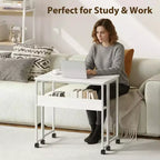 Bureau pliable petit bureau roulant avec étagère de rangement, table d'ordinateur pliable de 80 cm pour petits espaces, table de canapé peu encombrante avec roulettes