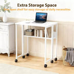 Bureau pliable petit bureau roulant avec étagère de rangement, table d'ordinateur pliable de 80 cm pour petits espaces, table de canapé peu encombrante avec roulettes