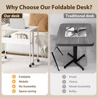 Bureau pliable petit bureau roulant avec étagère de rangement, table d'ordinateur pliable de 80 cm pour petits espaces, table de canapé peu encombrante avec roulettes