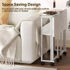 Bureau pliable petit bureau roulant avec étagère de rangement, table d'ordinateur pliable de 80 cm pour petits espaces, table de canapé peu encombrante avec roulettes