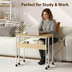 Bureau pliable petit bureau roulant avec étagère de rangement, table d'ordinateur pliable de 80 cm pour petits espaces, table de canapé peu encombrante avec roulettes