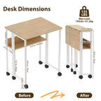 Bureau pliable petit bureau roulant avec étagère de rangement, table d'ordinateur pliable de 80 cm pour petits espaces, table de canapé peu encombrante avec roulettes
