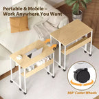 Bureau pliable petit bureau roulant avec étagère de rangement, table d'ordinateur pliable de 80 cm pour petits espaces, table de canapé peu encombrante avec roulettes