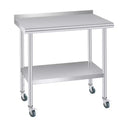 Stainless Steel Prep Table 36 x 24 w/Back splash, Adjustable Under-shelf & 4 Caster Wheels, Commercial Heavy Duty Table for Outdoor Use, Restaurants