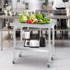 Table de préparation en acier inoxydable 36 x 24 po avec dosseret, étagère inférieure réglable et 4 roulettes, table commerciale robuste pour l'extérieur, restaurants