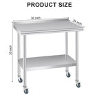 Table de préparation en acier inoxydable 36 x 24 po avec dosseret, étagère inférieure réglable et 4 roulettes, table commerciale robuste pour l'extérieur, restaurants