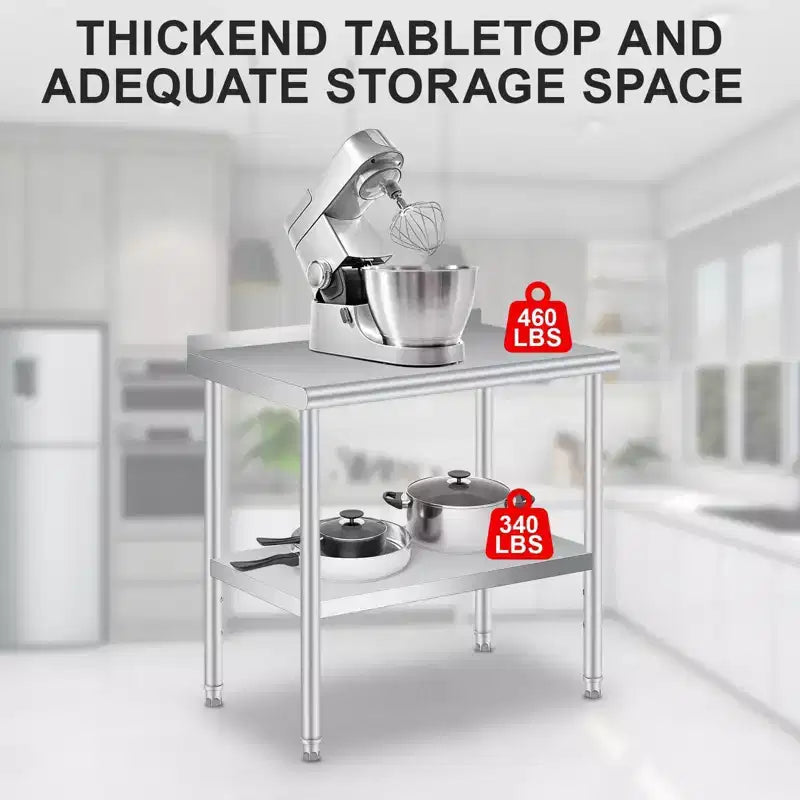 Table de préparation en acier inoxydable 36 x 24 po avec dosseret, étagère inférieure réglable et 4 roulettes, table commerciale robuste pour l'extérieur, restaurants