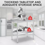 Table de préparation en acier inoxydable 36 x 24 po avec dosseret, étagère inférieure réglable et 4 roulettes, table commerciale robuste pour l'extérieur, restaurants