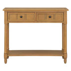 35.4 Table console traditionnelle avec tiroirs et étagère, table d'entrée vintage en pin, table de canapé compacte pour salon ou couloir-Panipeachy