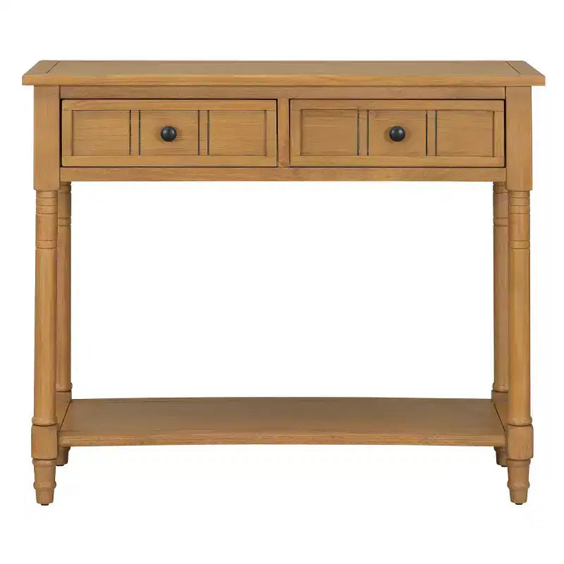 35.4 Table console traditionnelle avec tiroirs et étagère, table d'entrée vintage en pin, table de canapé compacte pour salon ou couloir-Panipeachy