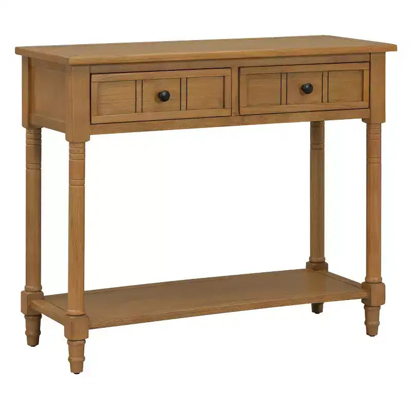 35.4 Table console traditionnelle avec tiroirs et étagère, table d'entrée vintage en pin, table de canapé compacte pour salon ou couloir-Panipeachy