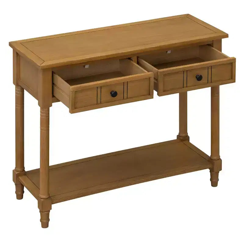35.4 Table console traditionnelle avec tiroirs et étagère, table d'entrée vintage en pin, table de canapé compacte pour salon ou couloir-Panipeachy