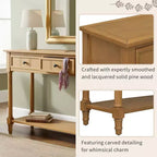 35.4 Table console traditionnelle avec tiroirs et étagère, table d'entrée vintage en pin, table de canapé compacte pour salon ou couloir-Panipeachy
