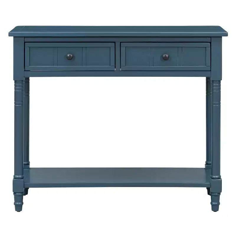 35.4 Table console traditionnelle avec tiroirs et étagère, table d'entrée vintage en pin, table de canapé compacte pour salon ou couloir-Panipeachy
