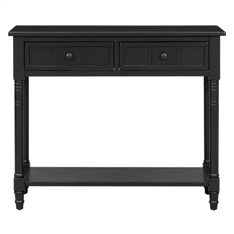 35.4 Table console traditionnelle avec tiroirs et étagère, table d'entrée vintage en pin, table de canapé compacte pour salon ou couloir-Panipeachy