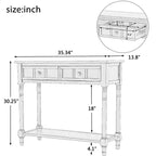 35.4 Table console traditionnelle avec tiroirs et étagère, table d'entrée vintage en pin, table de canapé compacte pour salon ou couloir-Panipeachy