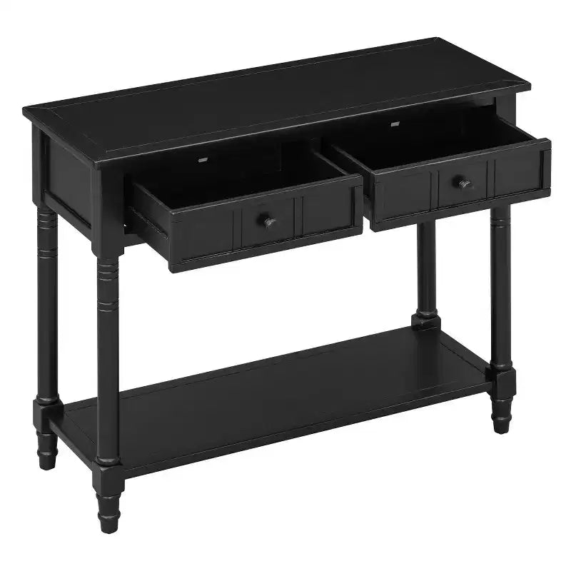 35.4 Table console traditionnelle avec tiroirs et étagère, table d'entrée vintage en pin, table de canapé compacte pour salon ou couloir-Panipeachy