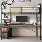 Lit mezzanine avec bureau en L, Lit mezzanine simple avec bureau intégré, Lits superposés en métal avec garde-corps haut et échelle, Montage facile