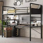 Lit mezzanine avec bureau en L, Lit mezzanine simple avec bureau intégré, Lits superposés en métal avec garde-corps haut et échelle, Montage facile